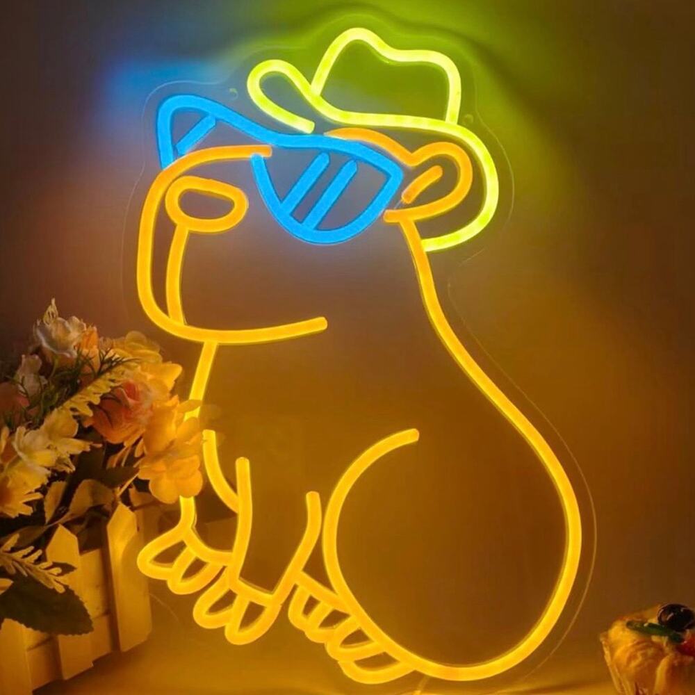 Cowboy Capybara Neon Sign Night Light Room Wall Decor